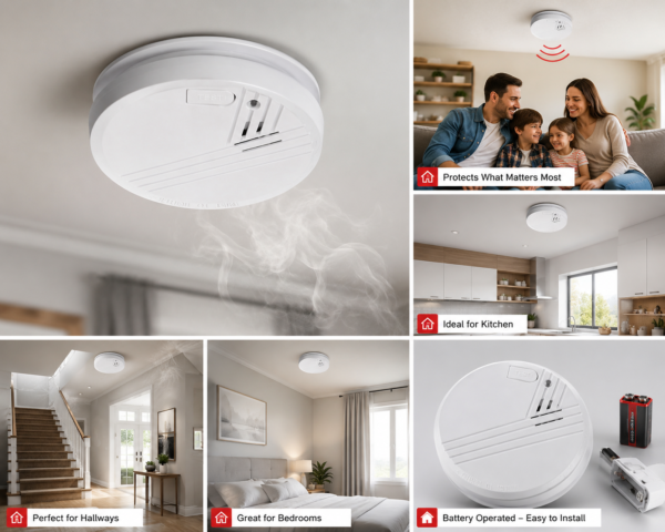 powerplus battery operated smoke alarm – photoelectric fire detector for homes & apartments