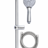 waves chrome shower head set with riser rail & hose – multi function bathroom shower kit