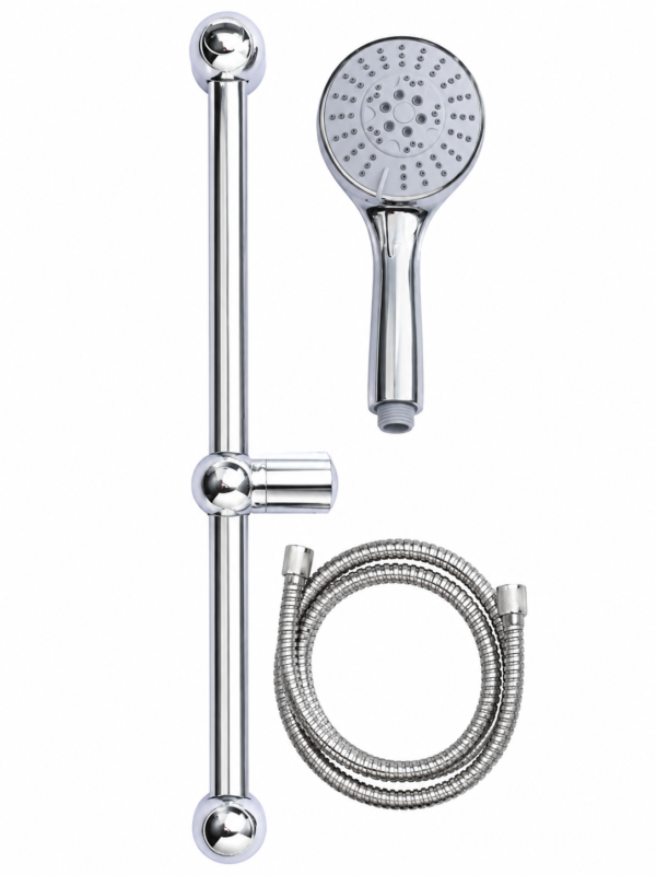 waves chrome shower head set with riser rail & hose – multi function bathroom shower kit