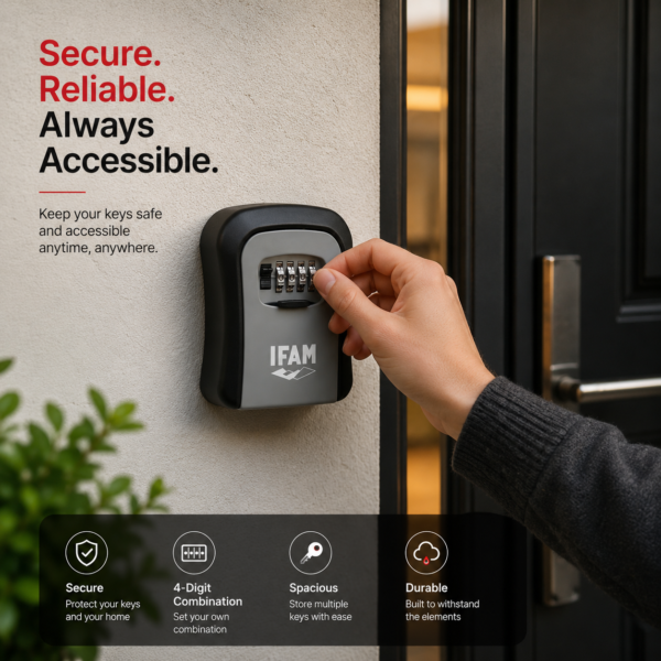 ifam 4 digit combination key storage box grey – secure outdoor key safe