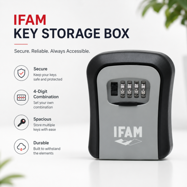 ifam 4 digit combination key storage box grey – secure outdoor key safe