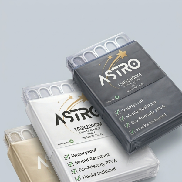ASTRO Shower Curtain With12 Hooks – Waterproof, Mould Resistant
